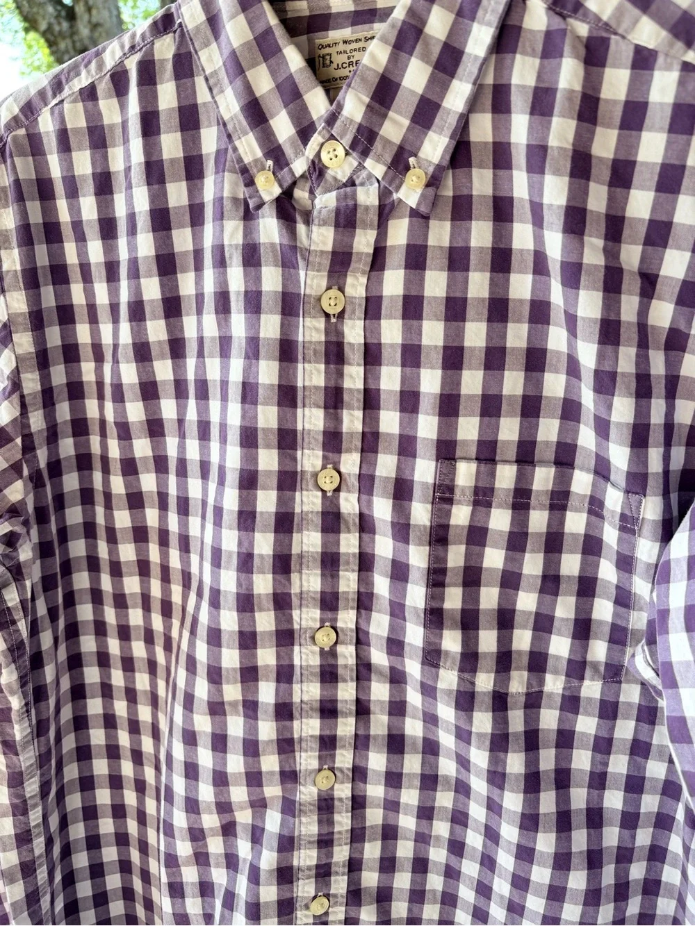 Men’s J. Crew Purple & White Gingham Plaid Button Down Long Sleeve Cotton Shirt
